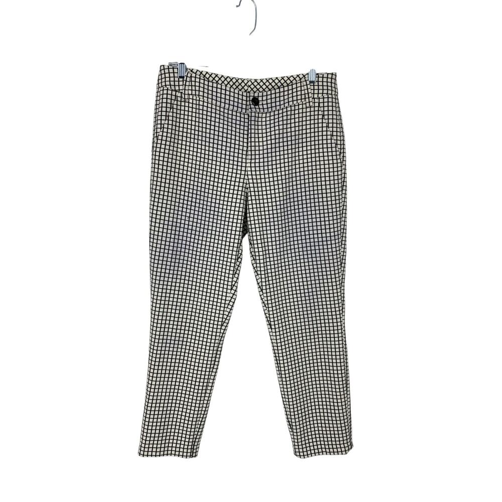 Cabi Windowpane Plaid Ankle Trouser Pant Womens Size 8 Black White